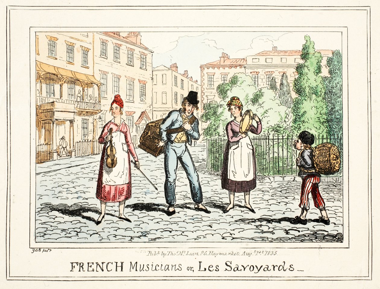 フランスのミュージシャン、または「レサヴォアール」、1835年（手描きの彫刻） 作： ジョージ・クルクシャンク