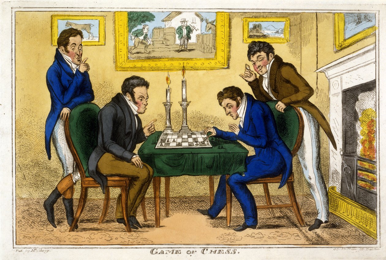 チェスのゲーム、パブ。マクレアリー、ダブリン、1819年（手描きの彫刻） 作： ジョージ・クルクシャンク