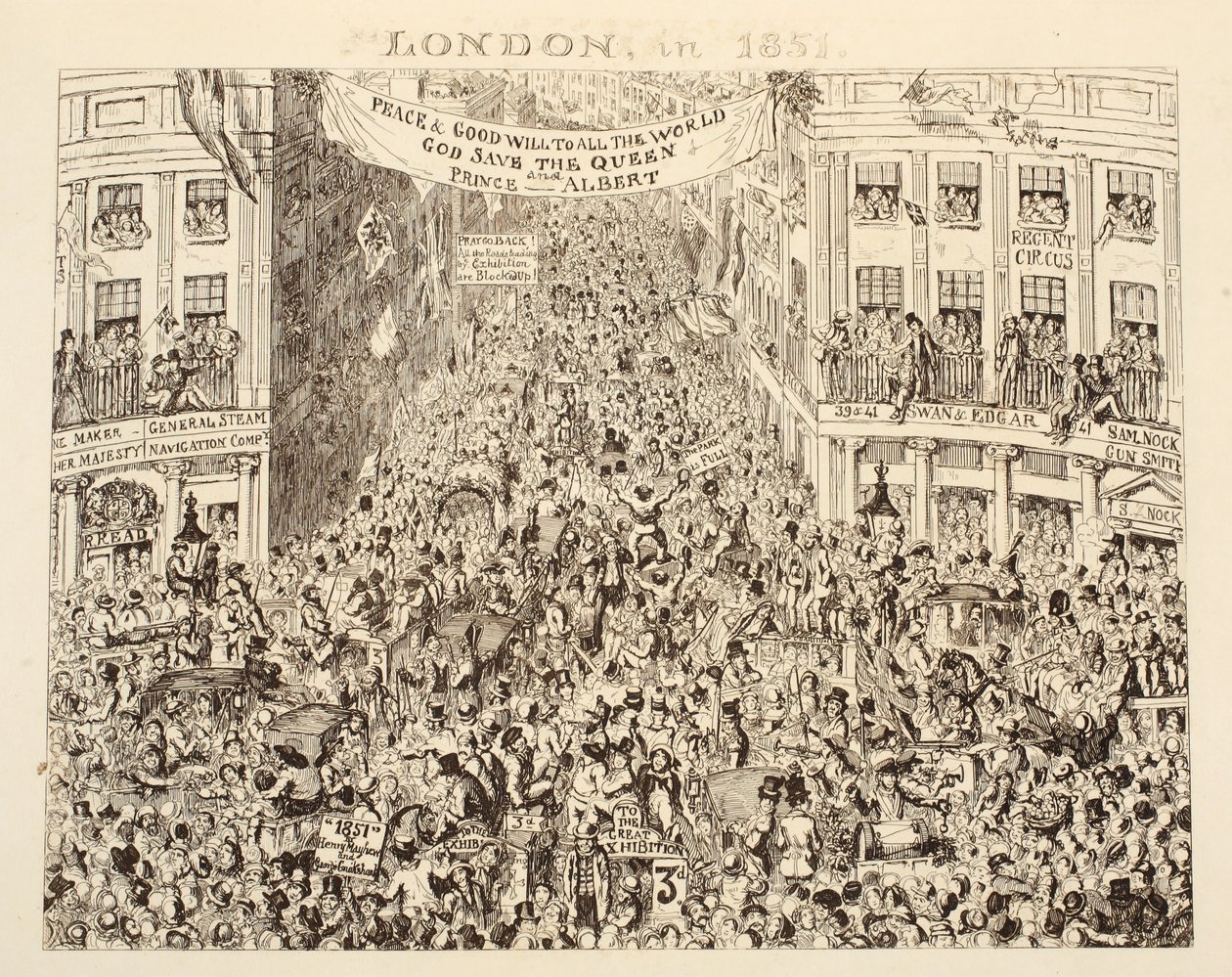 1851年の1851年のロンドン、またはサンドボーイ夫妻の冒険と、ロンドンに来て楽しんだり、素晴らしい展覧会やパブを見たりした家族。 1851 作： ジョージ・クルクシャンク