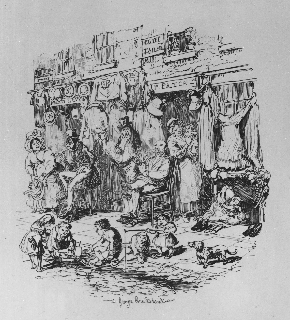 モンマスストリート、チャールズディケンズの「スケッチバイボズ」のイラスト、1836年 作： ジョージ・クルクシャンク