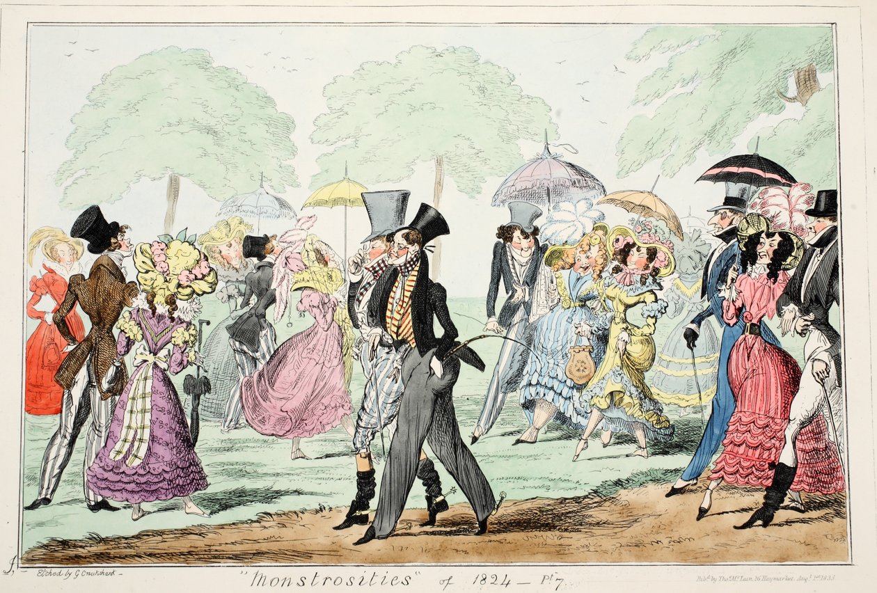 1824年、1835年の「怪物」（手彩色の彫刻） 作： ジョージ・クルクシャンク