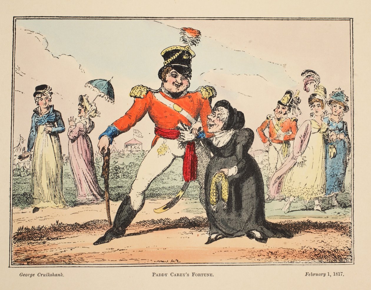 Paddy Careys Fortune、パブ。 1817年（手描きの彫刻） 作： ジョージ・クルクシャンク
