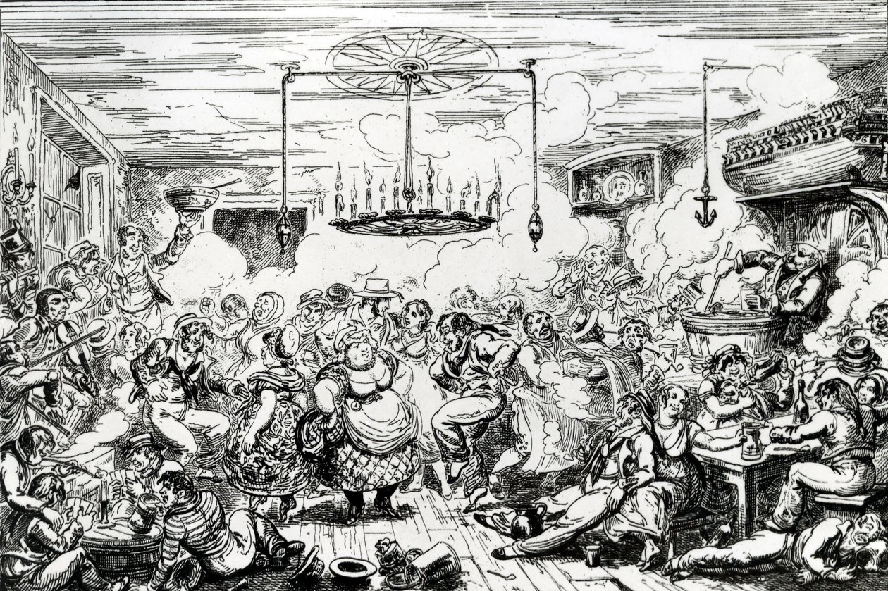 1825年の船長たちの乱暴な行為、または長い部屋ののぞき見 作： ジョージ・クルクシャンク