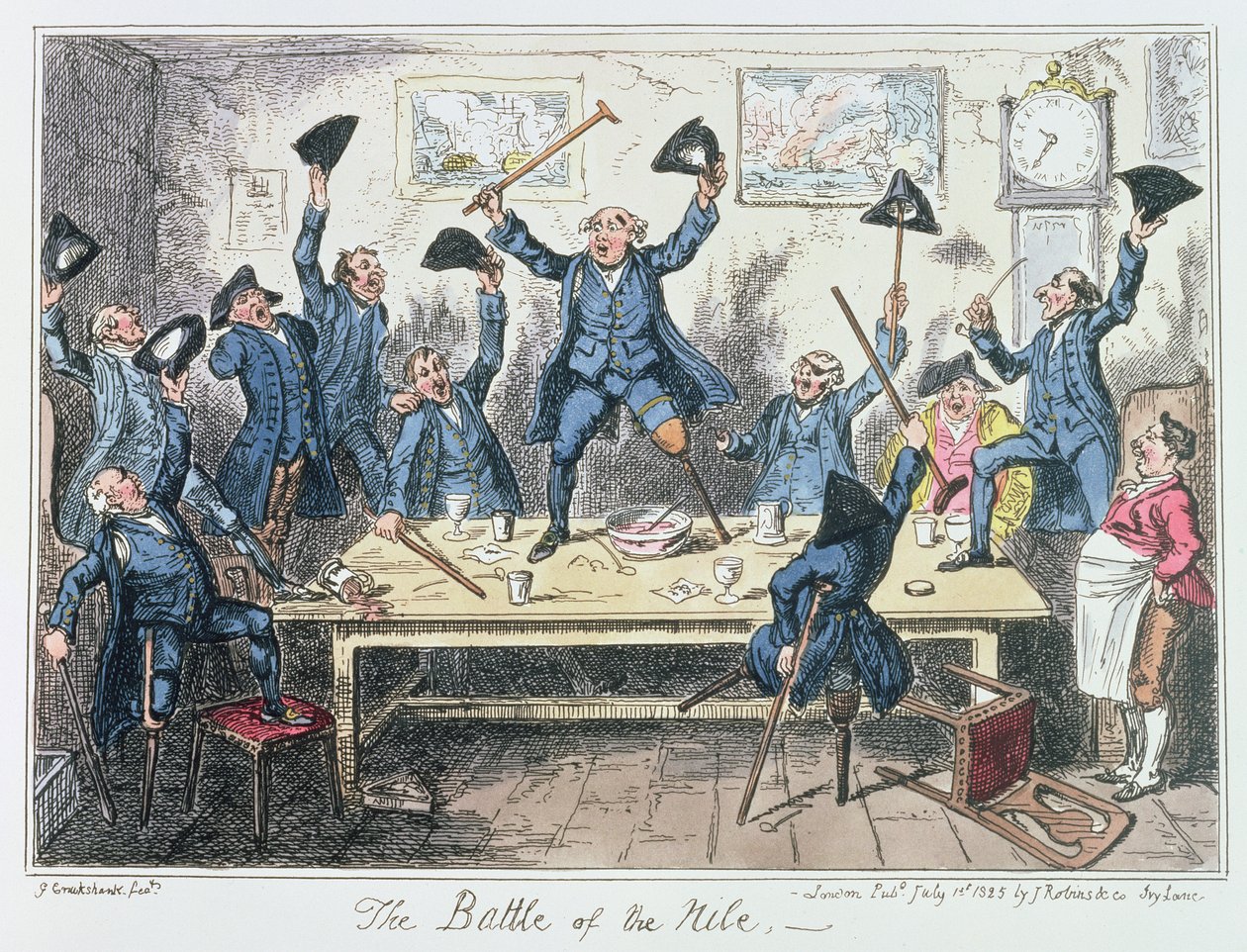 James Robins und Co.によって出版されたナイルの戦い、1825年7月1日（カラーエッチング） 作： ジョージ・クルクシャンク