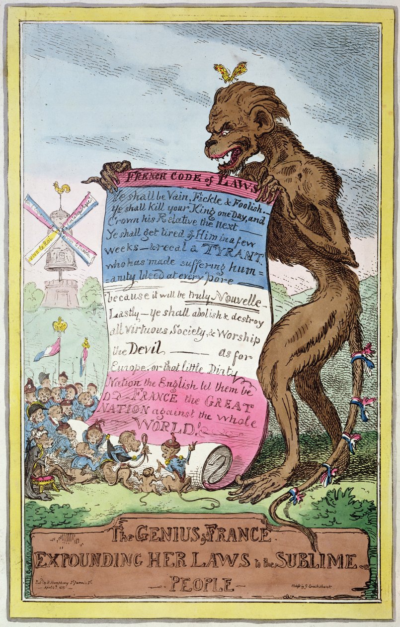 フランスの天才、1815年4月4日（色付きのリソ） 作： ジョージ・クルクシャンク