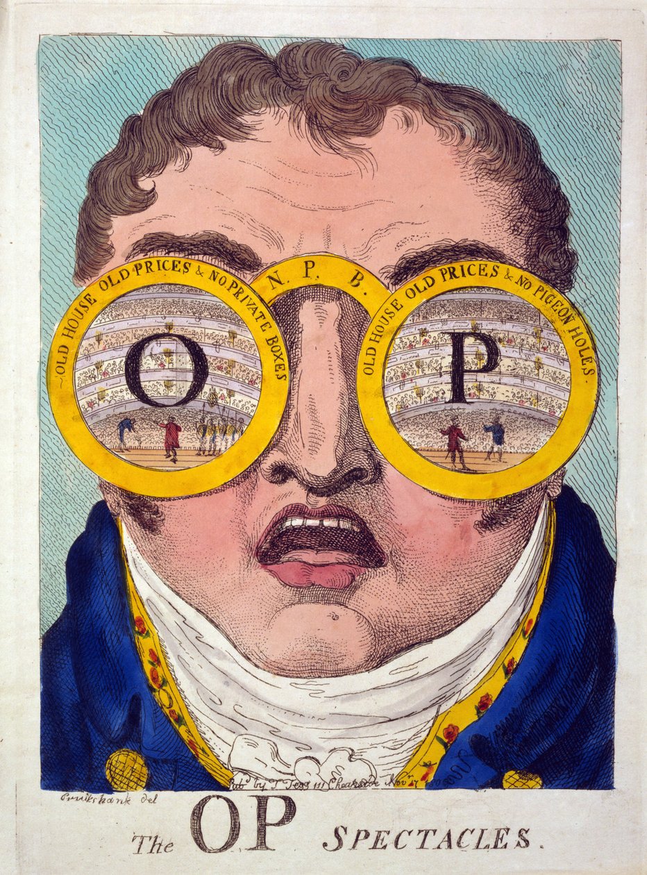 OP Spectacles、パブ。 1809（手描きのエッチング） 作： ジョージ・クルクシャンク