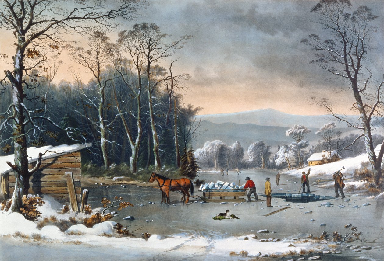 田舎の冬、アイスをゲット、パブ。 Currier and Ives、ニューヨーク、1864 作： ジョージ・ヘンリー・デュリー