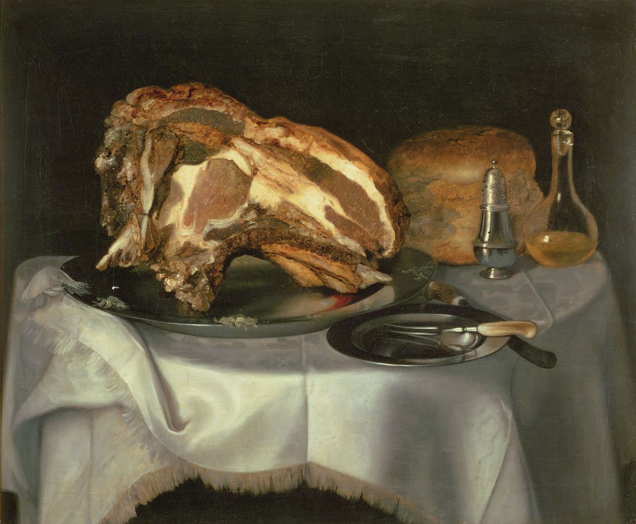 ピューター皿に牛肉のジョイントがある静物、1750〜60年頃 作： ジョージ・スミス