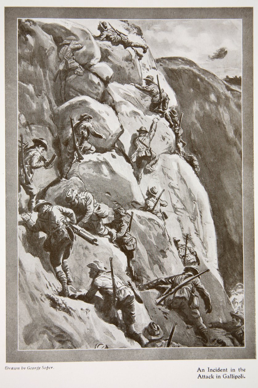 ガリポリへの攻撃における事件、「1915年：注目すべき業績と出来事の記録」、1915年 作： ジョージ・ソーパー