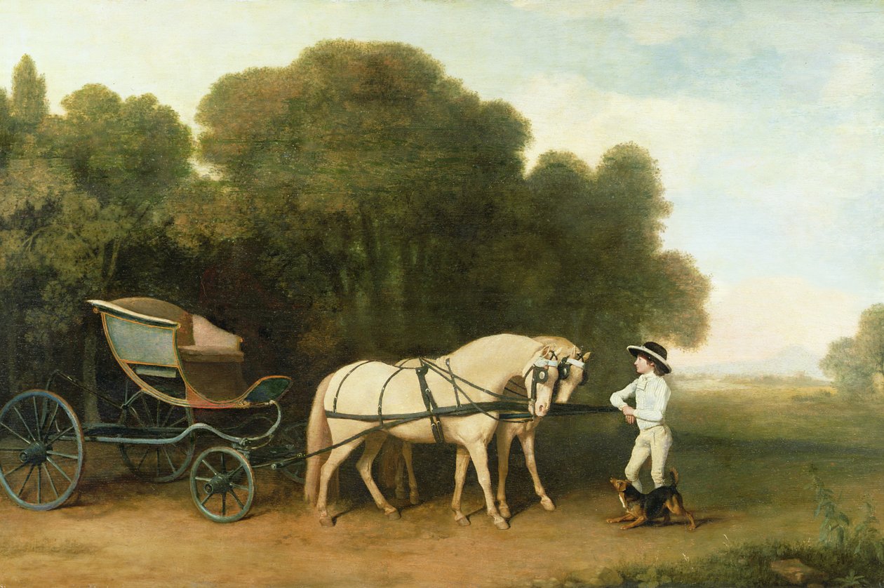 馬小屋を担当するクリームポニーのペアを持つフェートン、c.1780-5 作： ジョージ・スタッブス