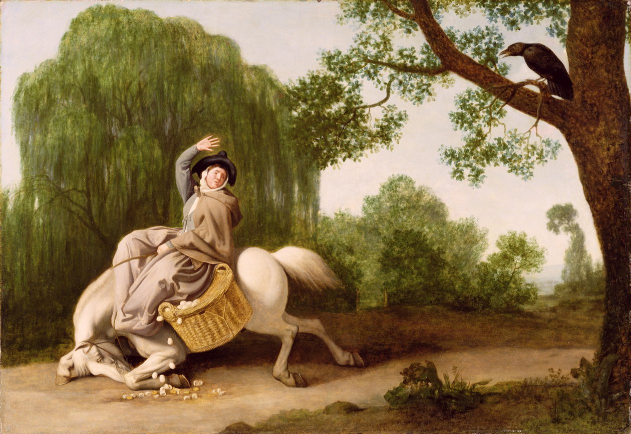 農夫の妻とワタリガラス、1786年（ミルボードに油彩） 作： ジョージ・スタッブス
