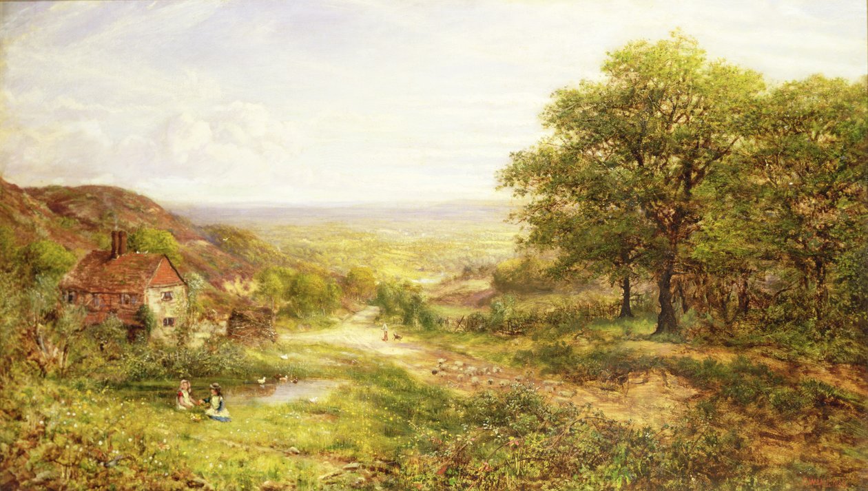池のそばの子供たちのいる風景、1884 作： ジョージ・ウィリアム・モート