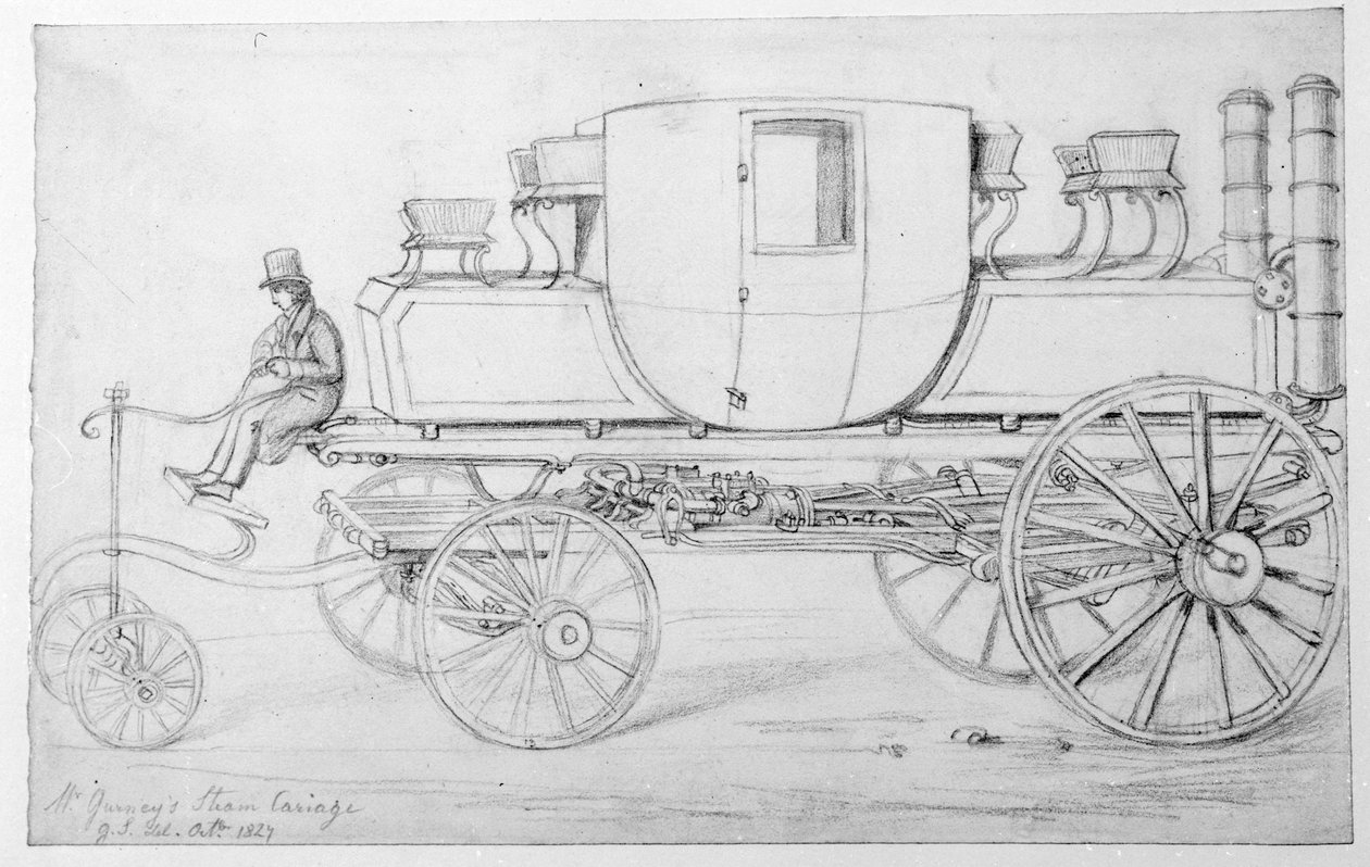 ガーニーの蒸気運搬車、1827年 作： ジョージ・ザ・エルダー・シャープ