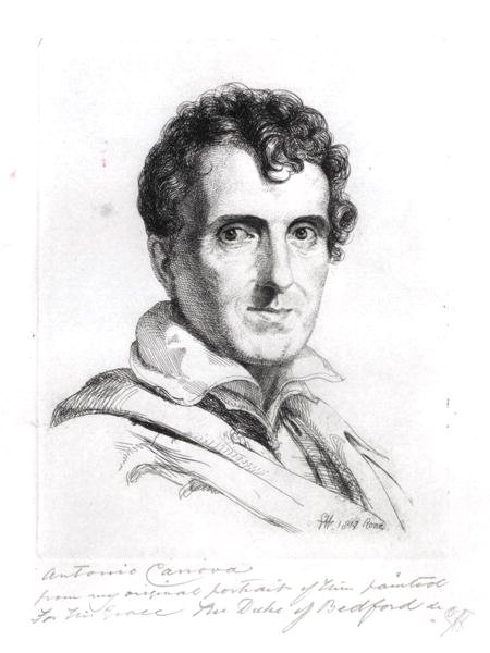 アントニオ・カノーヴァ（1757-1822）の肖像 1817年（エングレーヴィング）（モノクロ写真） 作： ジョージ（後）ヘイター