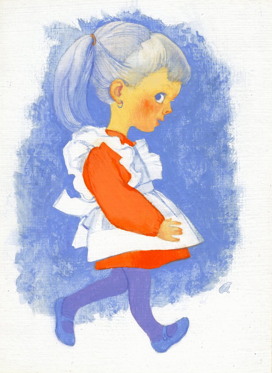 エプロンの少女、1970年代（ジェッソハードボードのガッシュ） 作： ジョージ・アダムソン