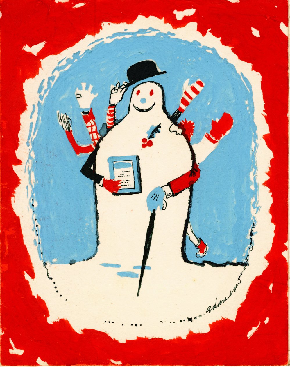 多くの腕を持つ雪だるま、1970年代（カードにガッシュ） 作： ジョージ・アダムソン