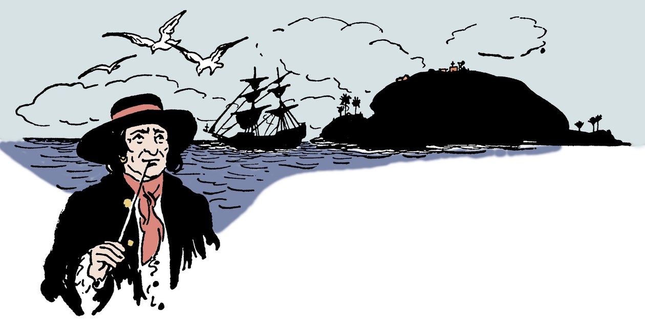 カリブ海の亀山島を表現 ジョージ・アルバート・ウィリアムズ（1875-1932）の「The boys book of pirates」からのイラスト 1913年 作： ジョージ・アルフレッド・ウィリアムズ