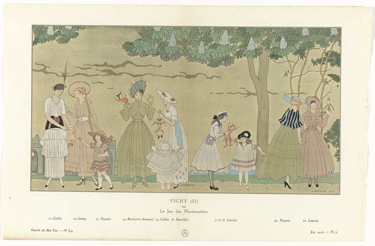 Gazette du Bon Ton、1915 年夏 - No. 8-9、Pl. 3: Vichy (II) / または / Le Jeu des Marionnettes (オブジェクトのタイトル) 作： ジョージ・バーバー