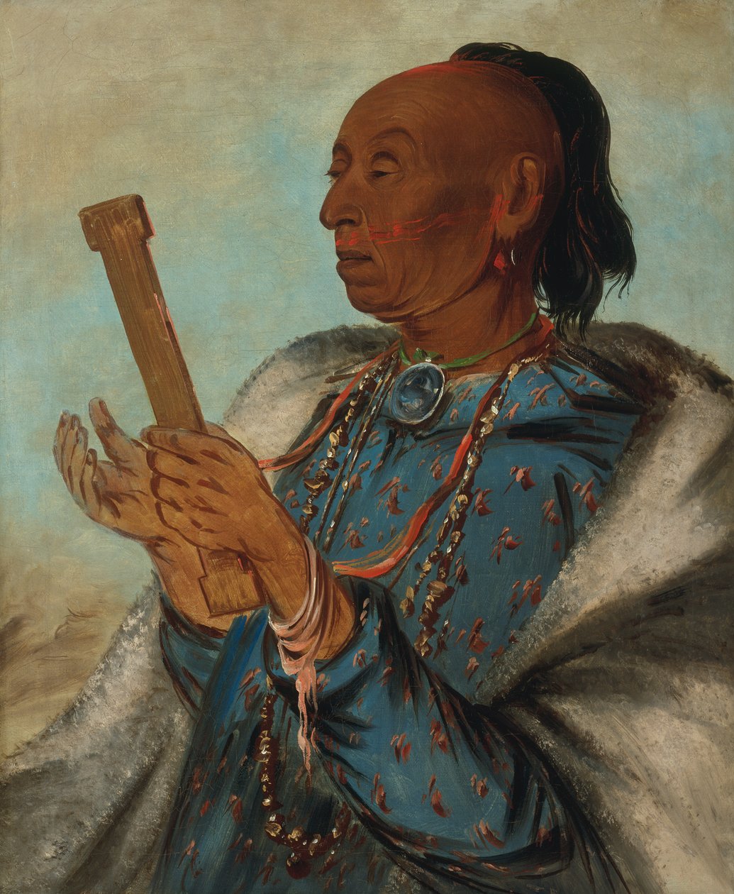 Ah-tón-we-tuck、ニワトリの七面鳥、祈りを繰り返す、1830 年。 作： ジョージ・カトリン