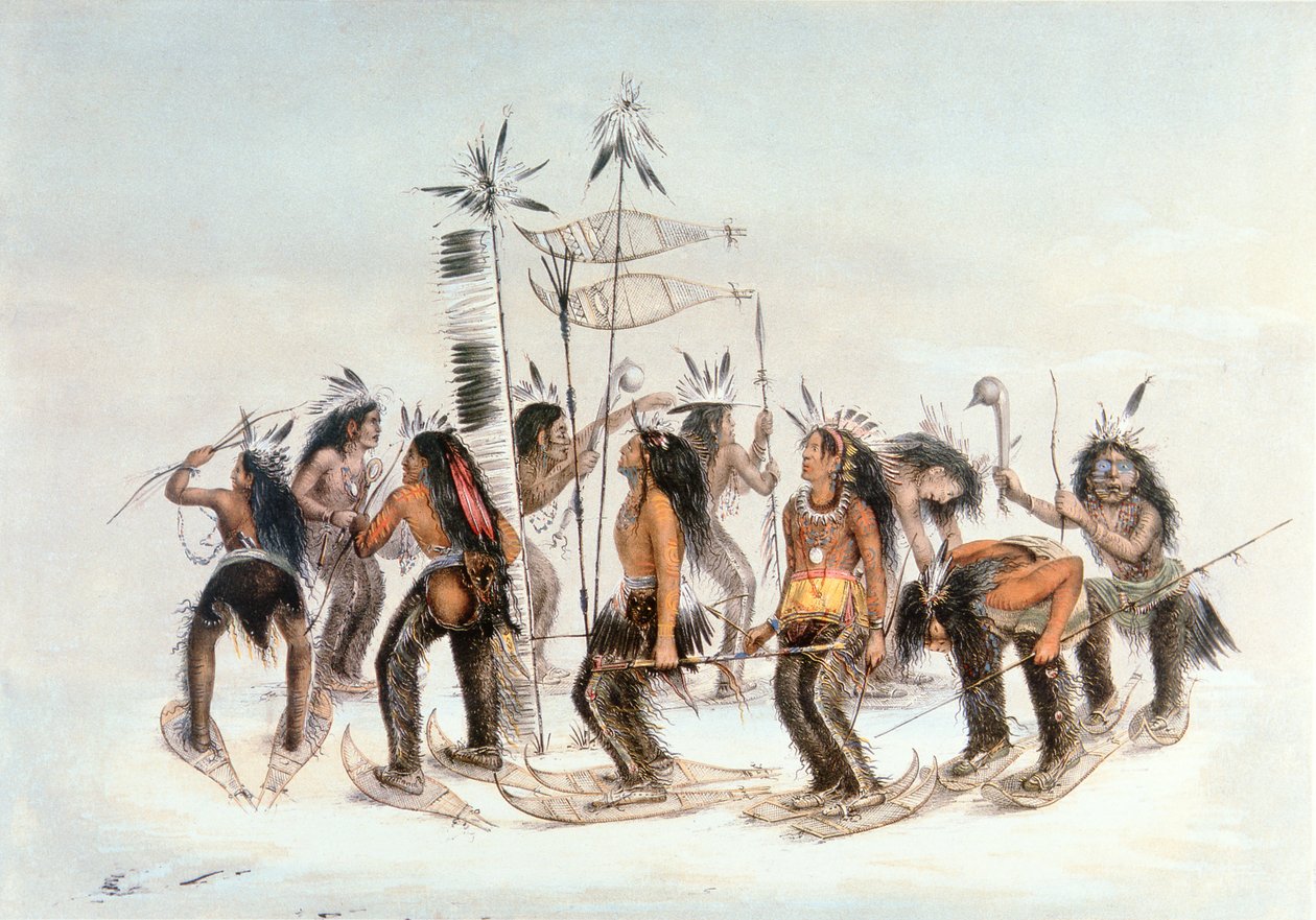 チペワ族のスノーシュー・ダンス 1835年頃 （水彩・紙 作： ジョージ・カトリン
