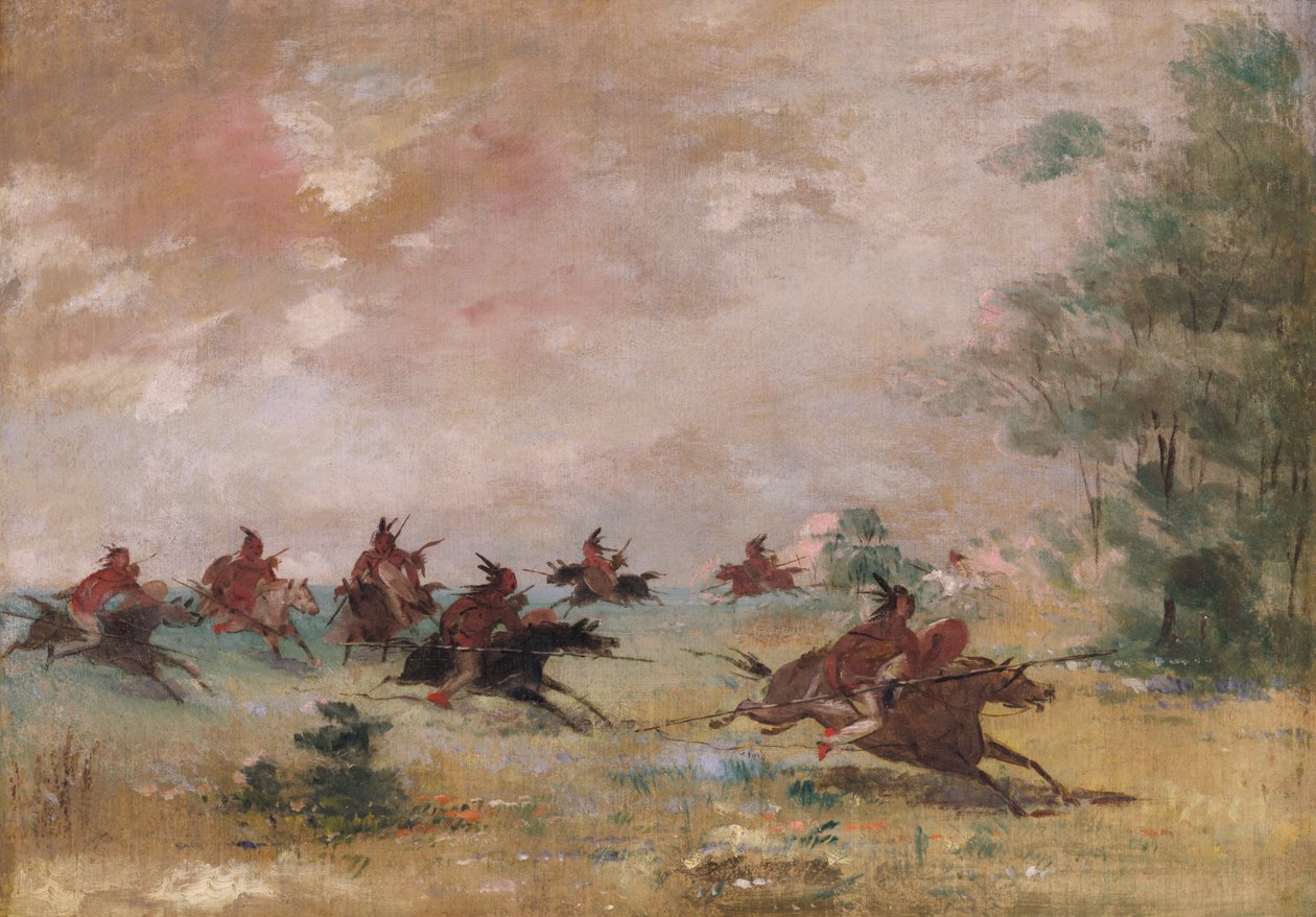 野生の馬に乗ったコマンチ戦争党、1834-1837。 作： ジョージ・カトリン