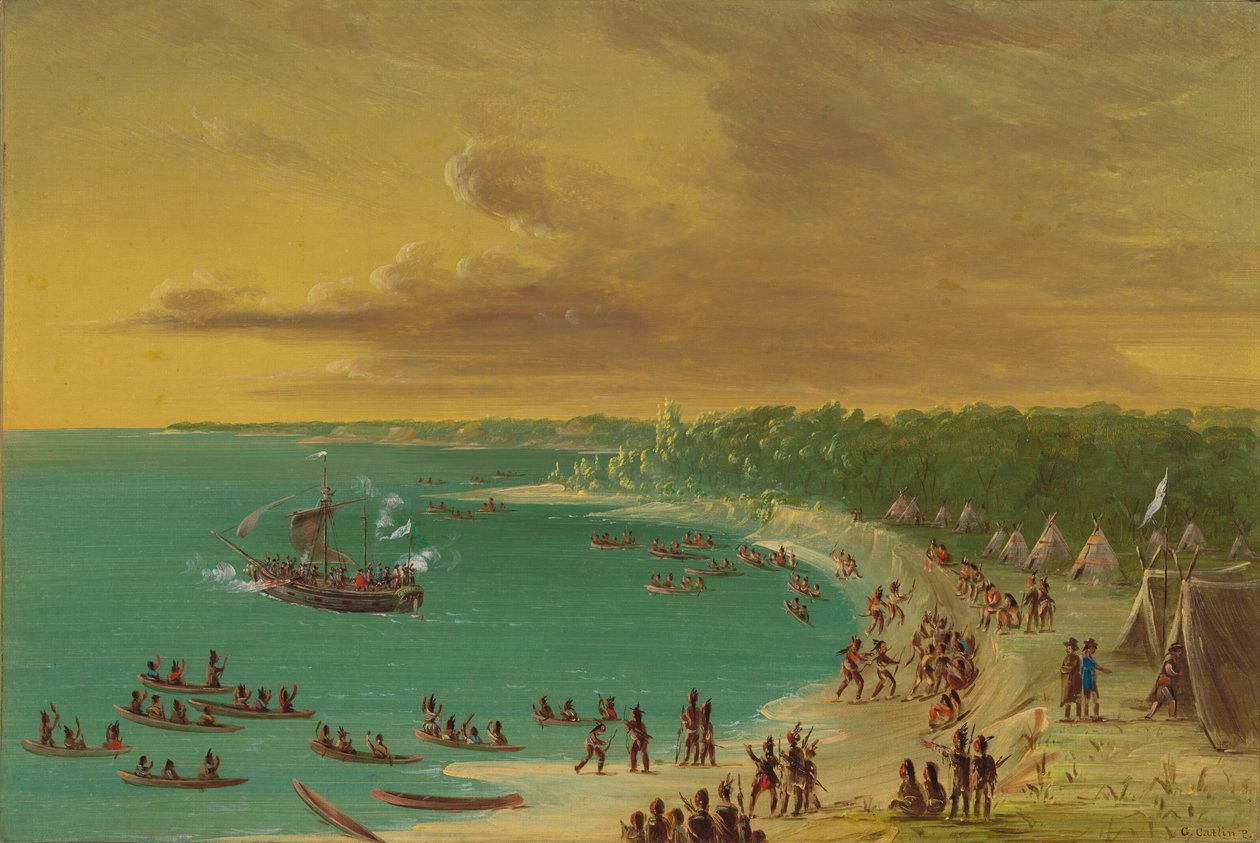 エリー湖でのグリフィンの最初のセーリング。 1679 年 8 月 7 日、18471848。 作： ジョージ・カトリン