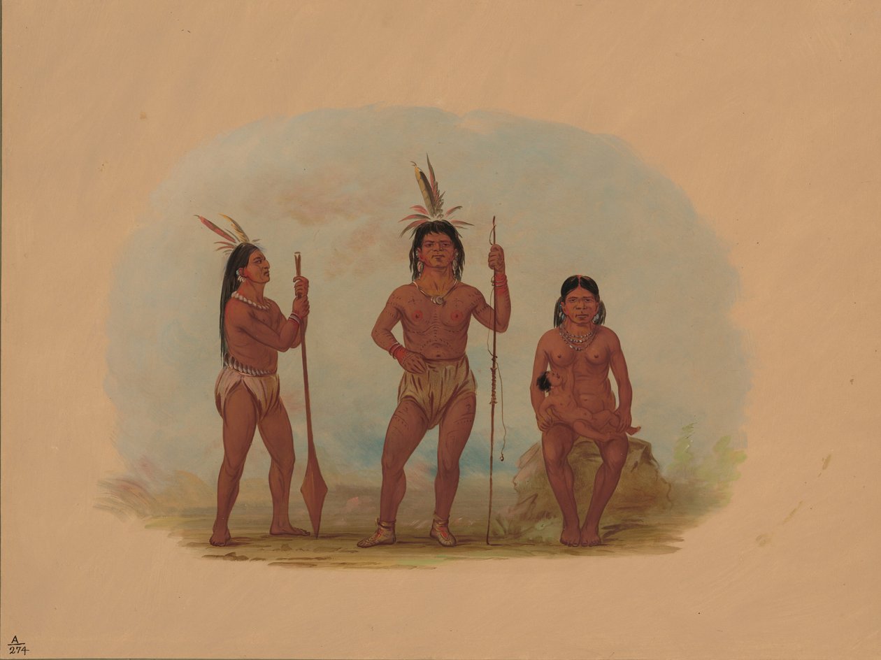 Klahoquaht チーフ、彼の妻、息子、1855-1869。 作： ジョージ・カトリン