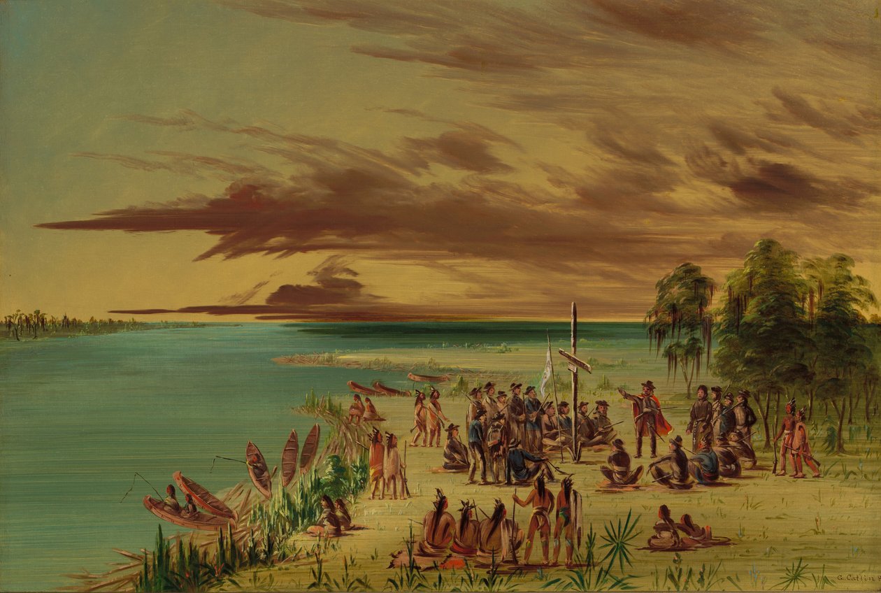 フランスのためにルイジアナを主張するラ・サール。 1682 年 4 月 9 日、18471848。 作： ジョージ・カトリン
