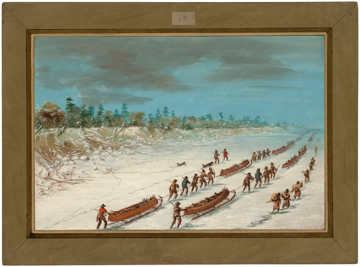 ラ・サール、ミシガン湖の氷上を渡る。 1681年12月8日 作： ジョージ・カトリン