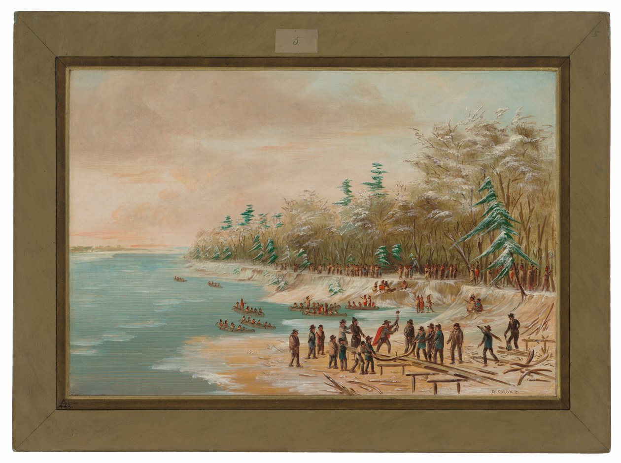 ラ・サール、グリフィンの最初の杭を打ち込む。 1679年1月26日 作： ジョージ・カトリン