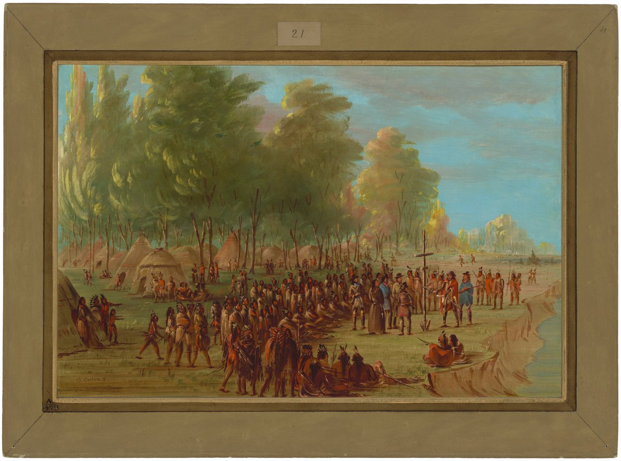 ラ・サールが十字架を立て、土地の領有を宣言する。1682年3月25日 作： ジョージ・カトリン