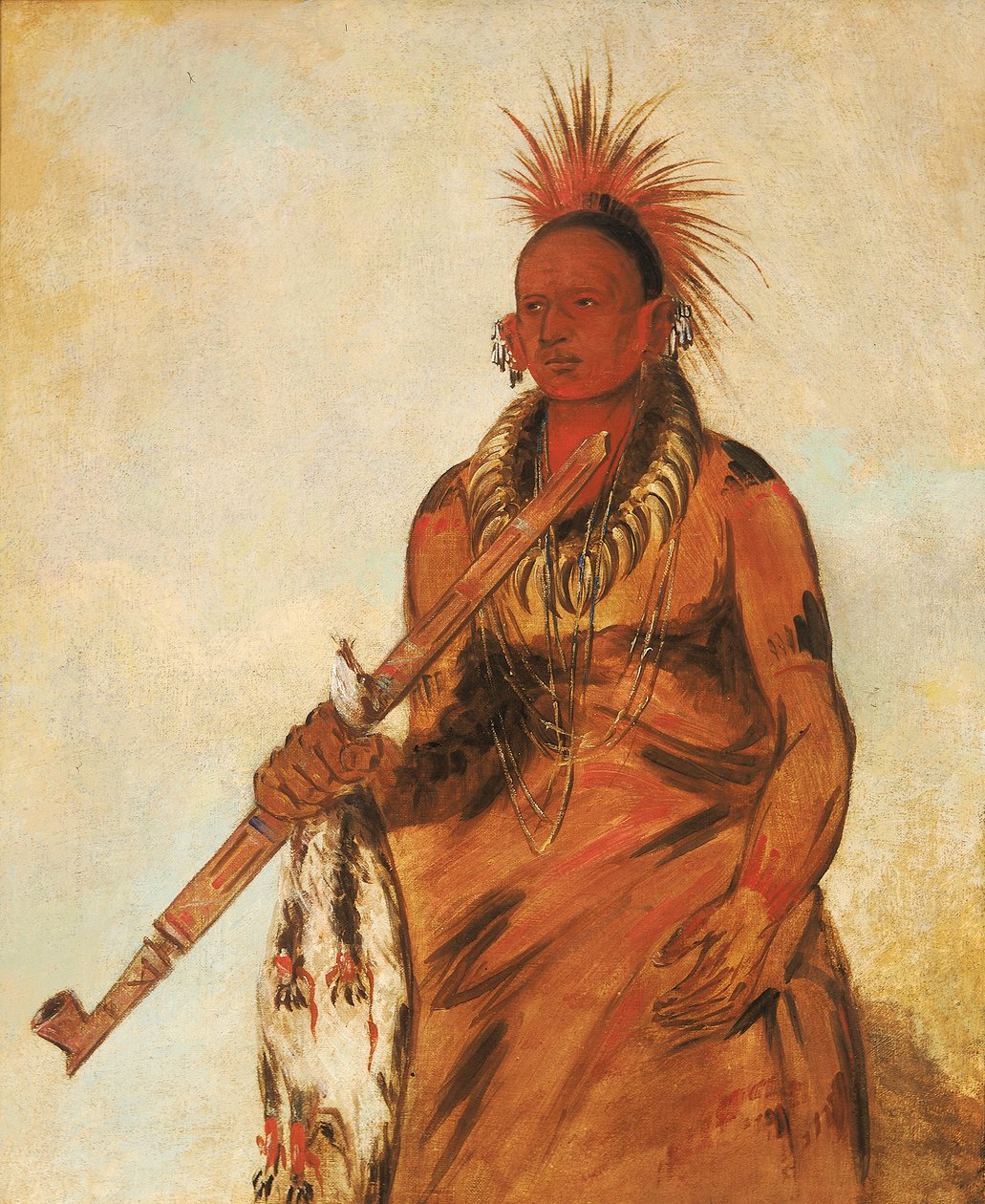 No-o-mún-nee、雨の中を歩く、戦士、1832. 作： ジョージ・カトリン