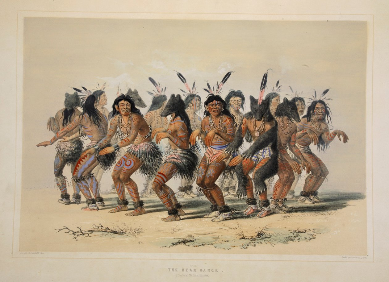 ベアダンス、パブ。 1845年カラーリトグラフ。 作： ジョージ・カトリン