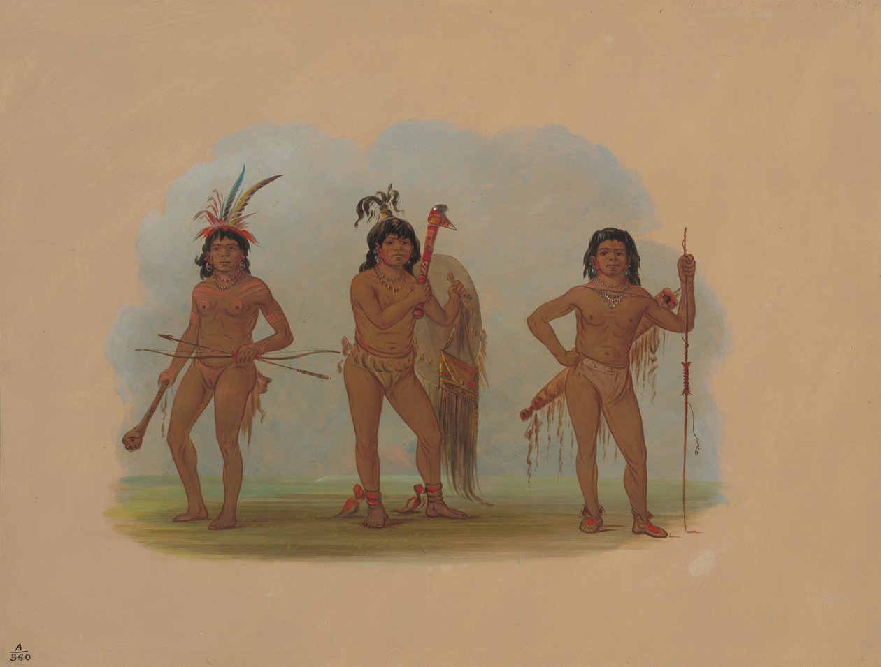 3 人のズルマティ インディアン、18541869。 作： ジョージ・カトリン