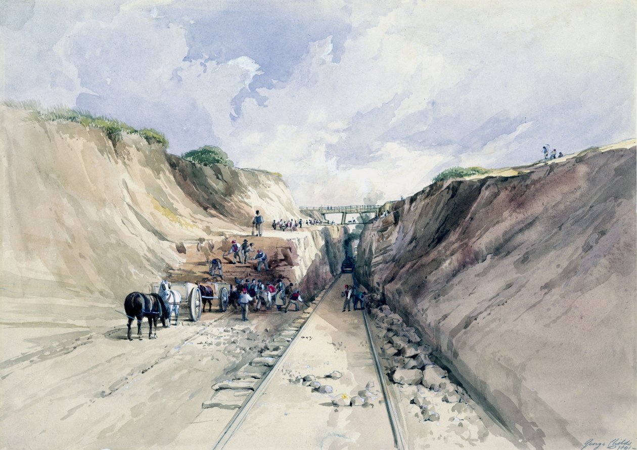 グレートウエスタン鉄道の切土を掘る、1841年（紙のトイレ） 作： ジョージ・チャイルズ