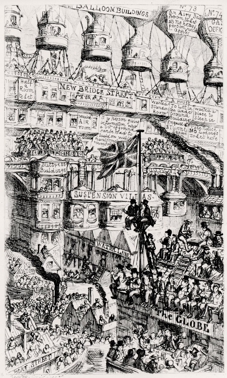 トーマス・マルサスの著作を参考に、過密状態のイギリス・ロンドンの未来を描いたマルサス的見解 作： ジョージ・クルクシャンク