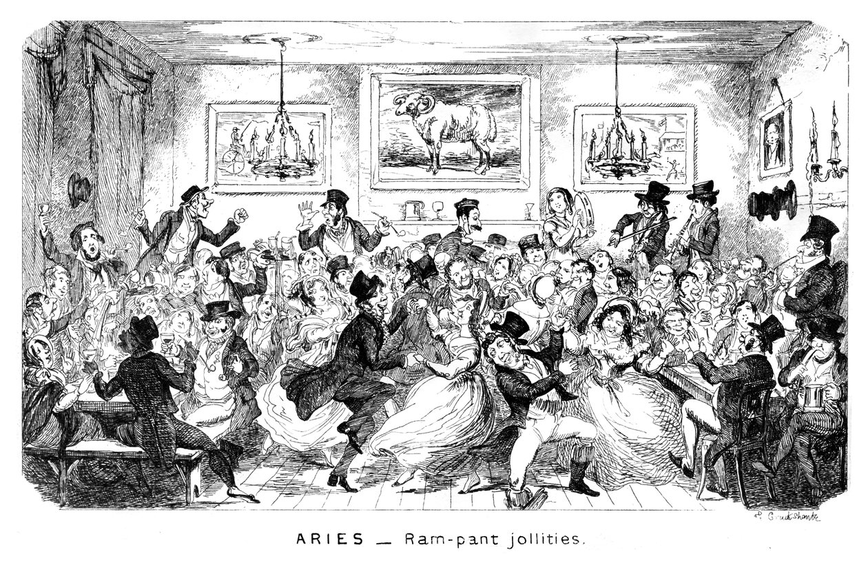 牡羊座-Ram-pant jollities、19世紀。 作： ジョージ・クルクシャンク