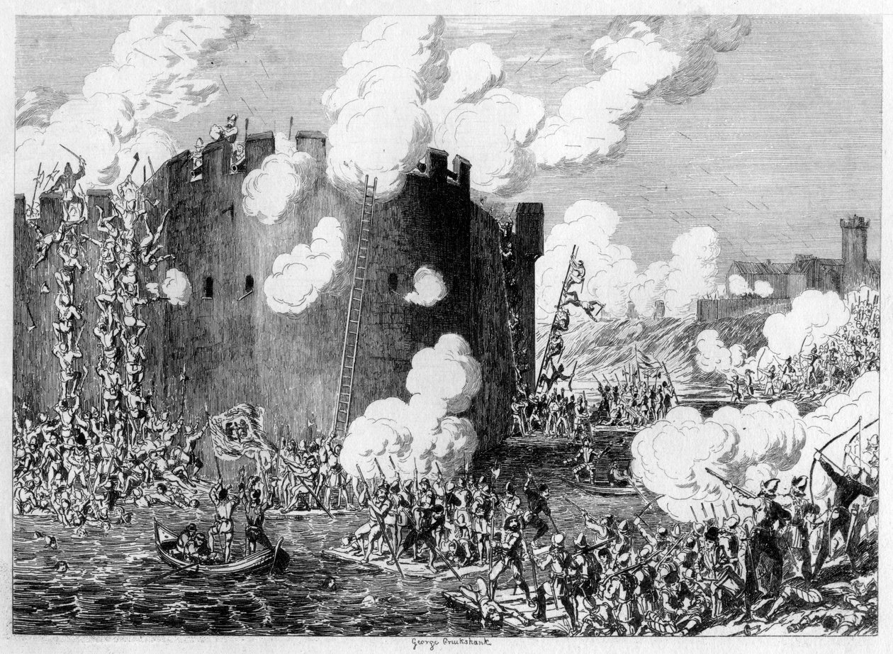 ギルフォードダドリー卿による真鍮の台紙への攻撃、1554年1840年 作： ジョージ・クルクシャンク