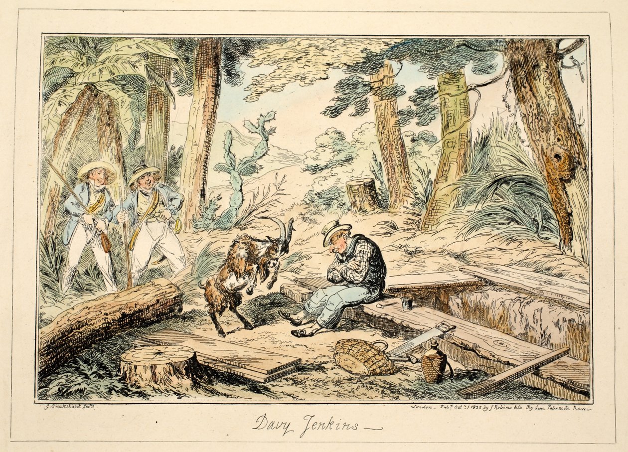 グリニッジ病院のDavy Jenkins、一連の海軍のスケッチ、戦争の男の人生を描写した、パブ。 1826年（手描きの彫刻） 作： ジョージ・クルクシャンク