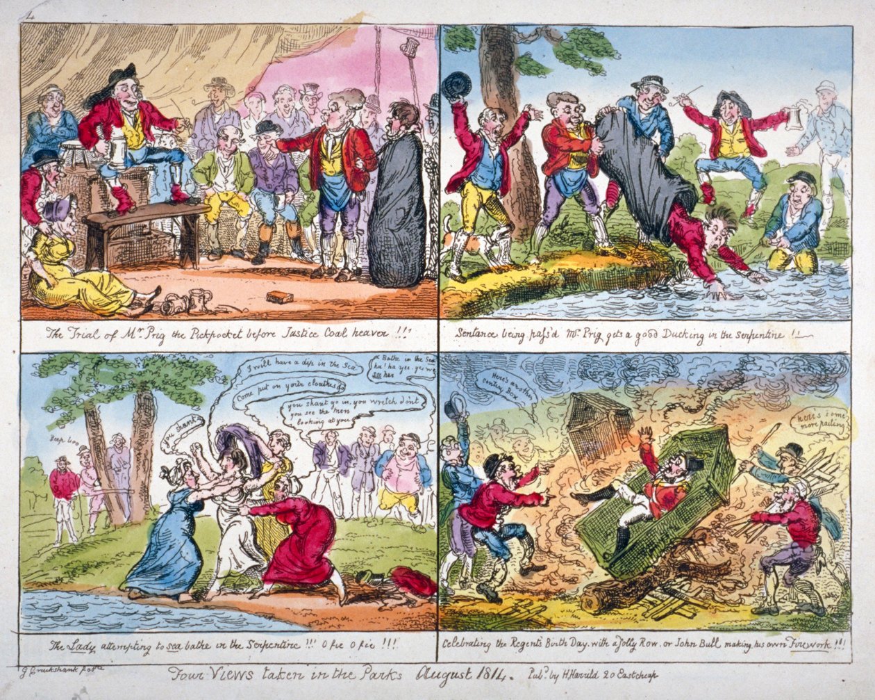 「公園で撮影された 4 つのビュー」、1814 年 作： ジョージ・クルクシャンク