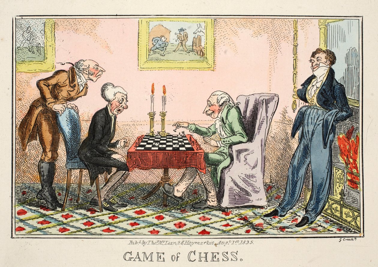 チェスのゲーム、トーマスマクリーン作のパブ、1835年（手描きの彫刻） 作： ジョージ・クルクシャンク