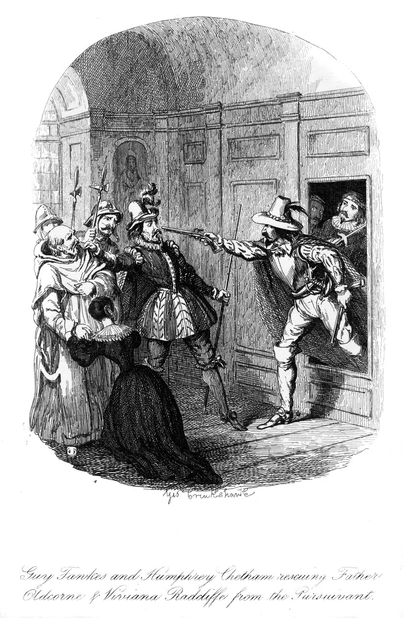 ガイフォークスとハンフリーチェタム、1605年、1841年。 作： ジョージ・クルクシャンク