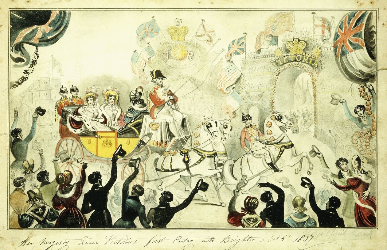 ビクトリア女王陛下のブライトンへの最初の入国1837年10月4日、1837年 作： ジョージ・クルクシャンク