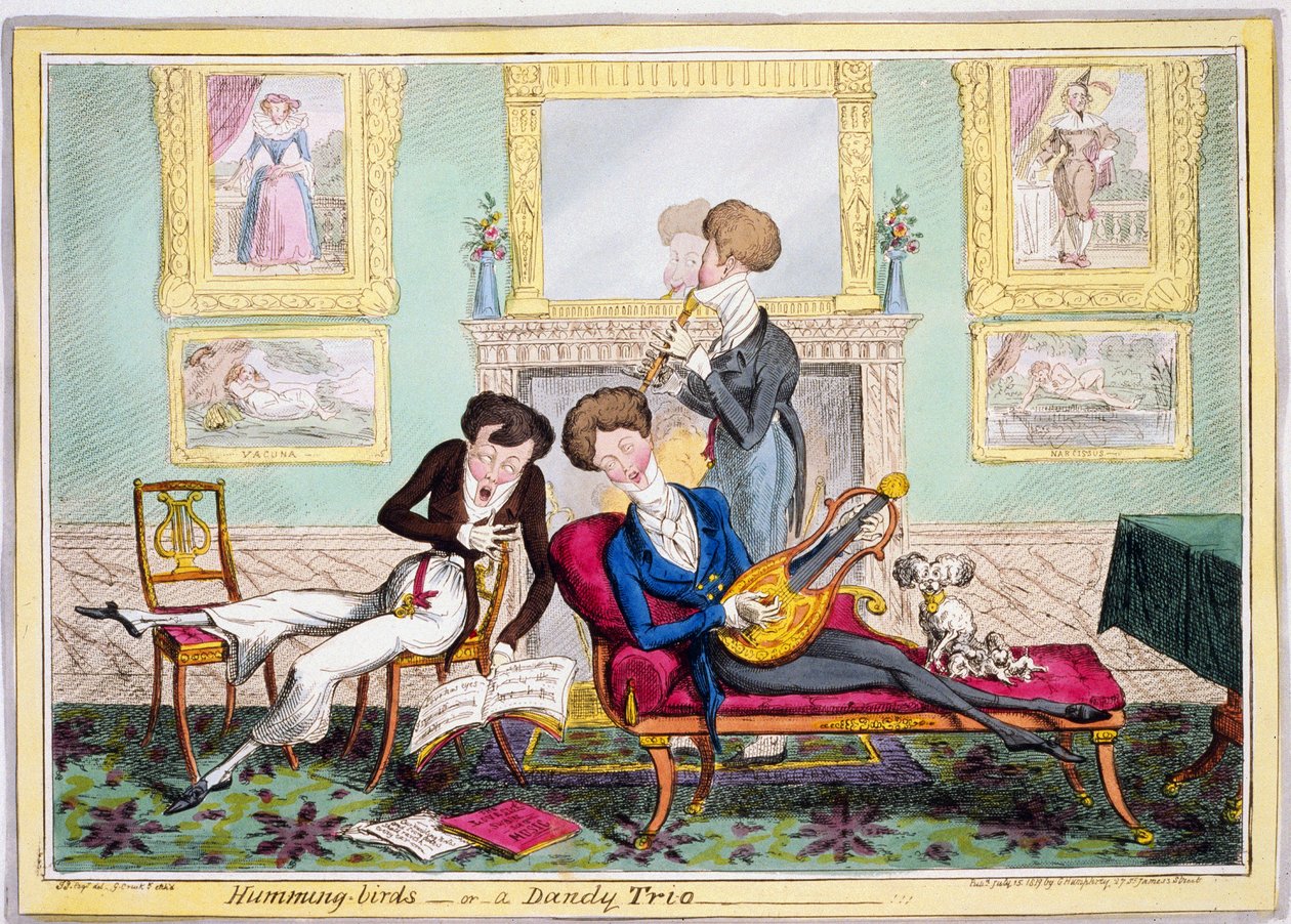 ハミングバード、またはダンディトリオ、パブ。 1819（手彫り彫刻） 作： ジョージ・クルクシャンク