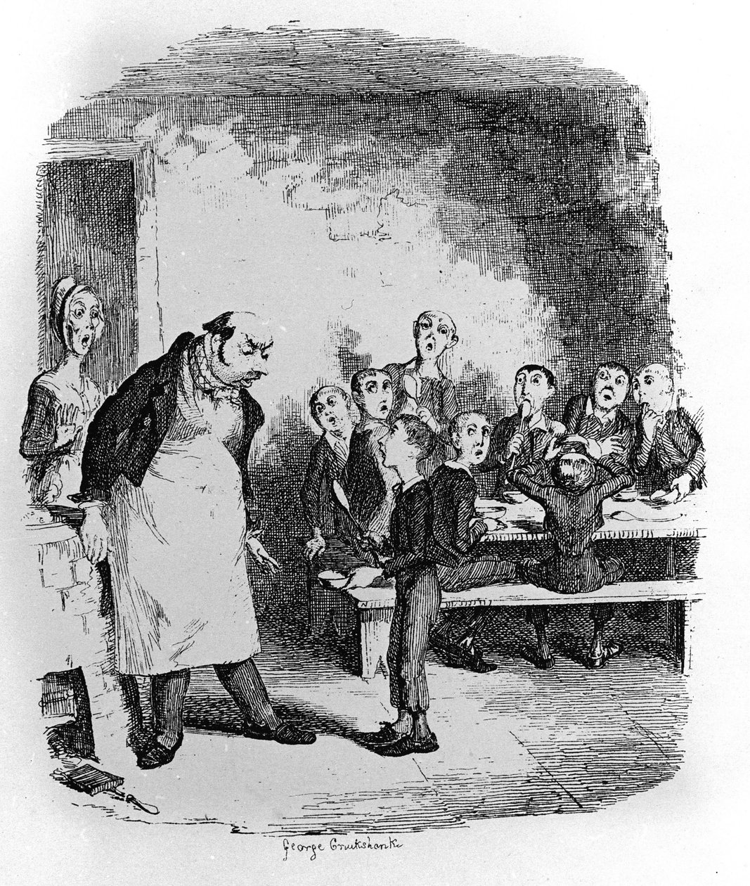 チャールズ・ディケンズ（1812-1870）作『オリバー・ツイスト』（オリヴィエ）の挿絵を、ジョージ・クルイックシャンク（1792-1878）が担当しました。 作： ジョージ・クルクシャンク