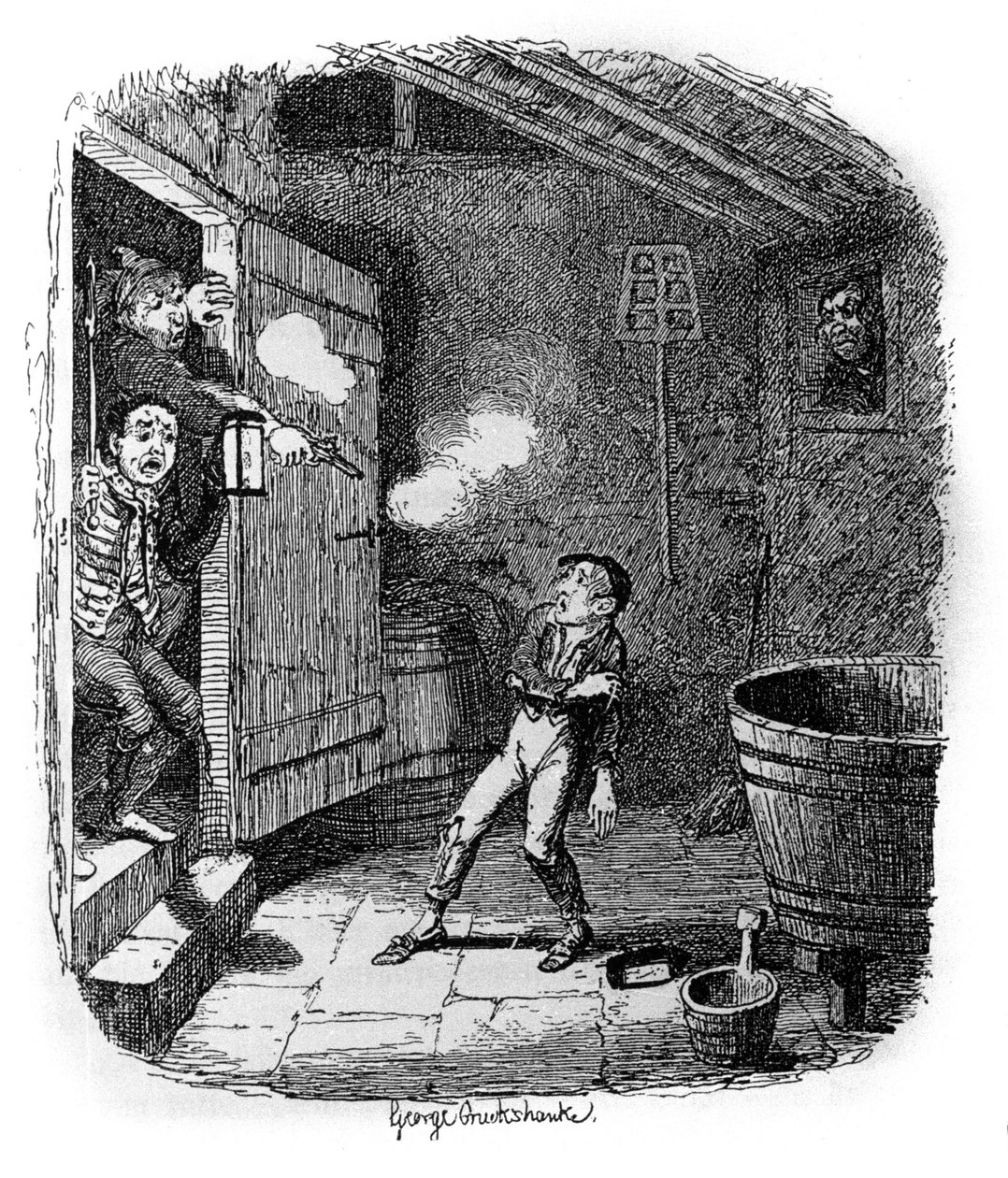 チャールズ・ディケンズ（1812-1870）作『オリバー・ツイスト』（オリヴィエ）の挿絵を、ジョージ・クルイックシャンク（1792-1878）が担当しました。 作： ジョージ・クルクシャンク
