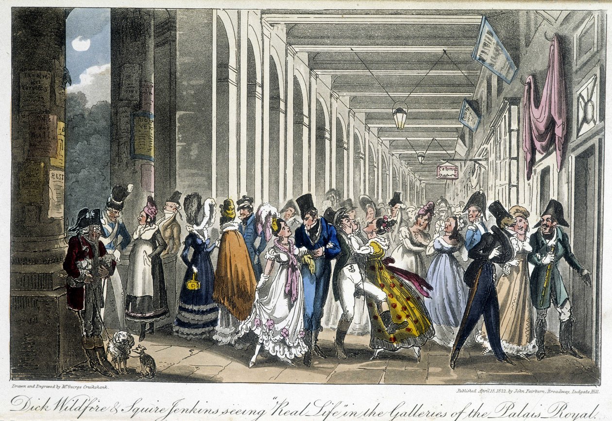 Les galeries du Palais Royal - David Carey著「Life in Paris」（ロンドン）に掲載されています。 作： ジョージ・クルクシャンク