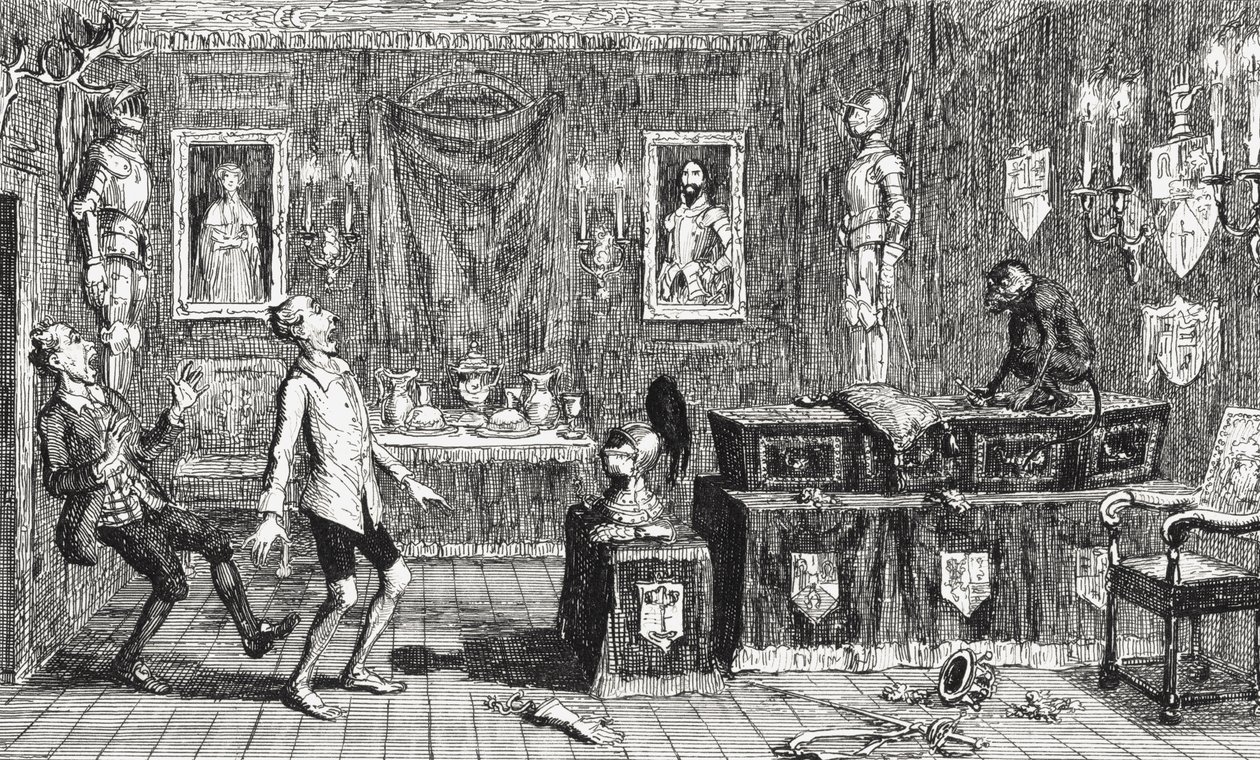 マッカラムとハッチオン、サーウォルタースコット（1771-1832）による「レッドガントレット」のイラストは1843年に公開 作： ジョージ・クルクシャンク