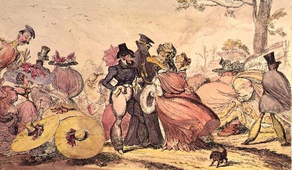 1825 年と 1826 年の怪物。 (19 世紀の風刺漫画。英国のファッション) 作： ジョージ・クルクシャンク