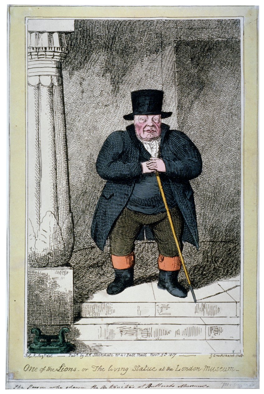 「ライオンの 1 つ、またはロンドン博物館の生きた像」、1817 年 作： ジョージ・クルクシャンク